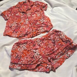 Kate Spade Pink & Orange Floral Button Down Shirt Pajama Set w/ pockets